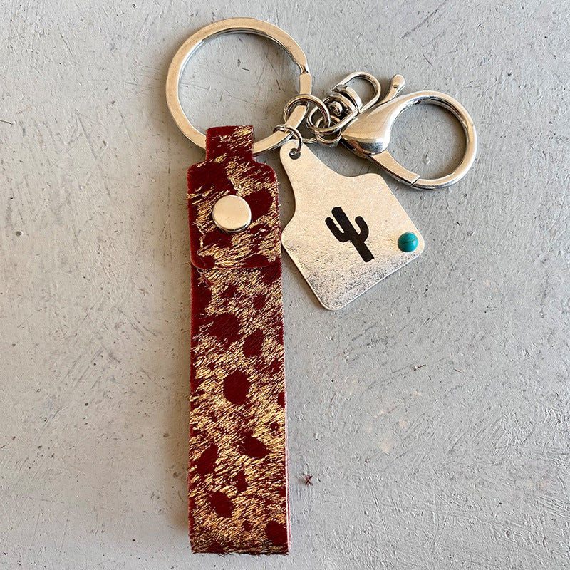 Heritage Leather Alloy Keychain