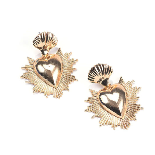 Golden Heart-Shaped Metal Dangle Earrings